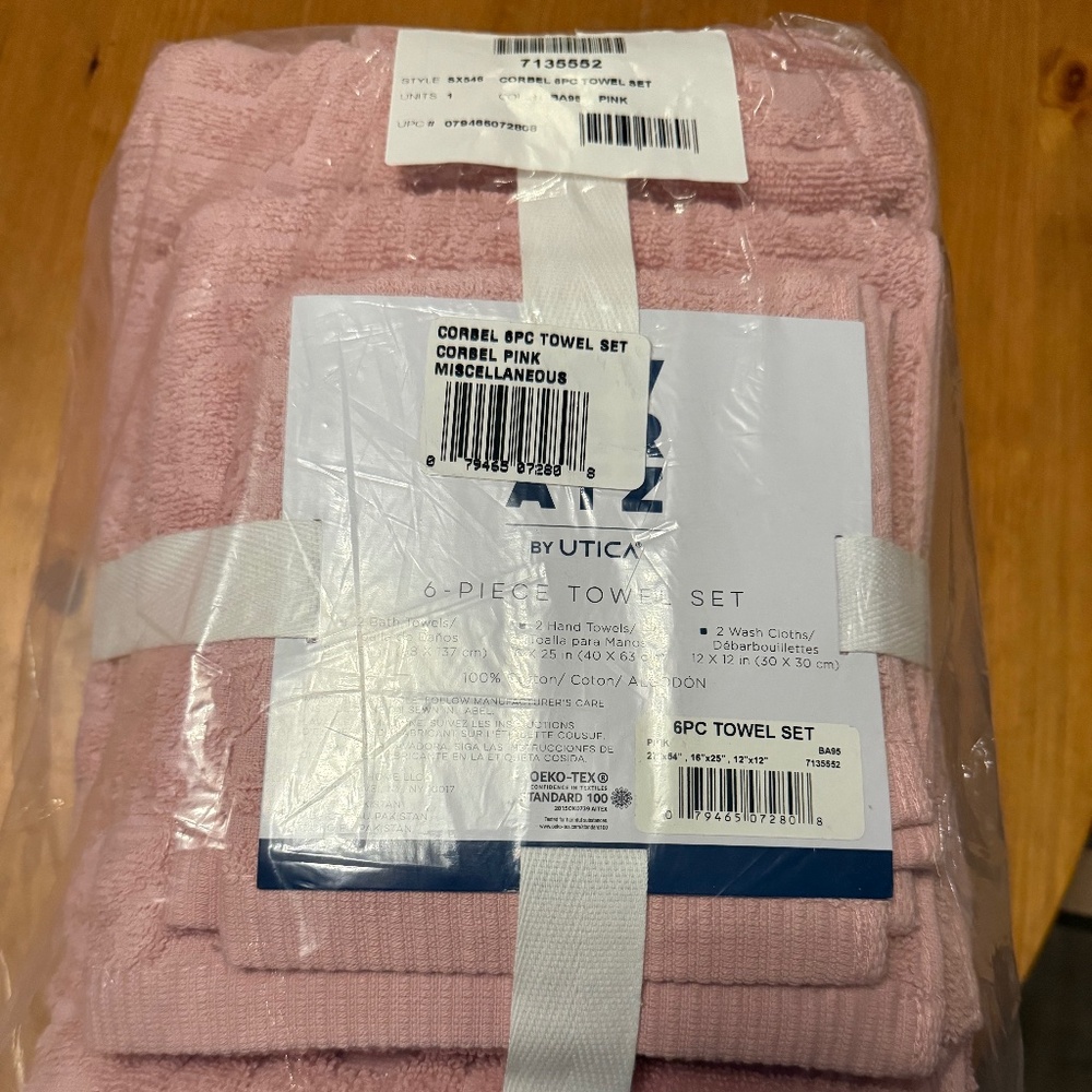 Utica 6 piece towel set - pink